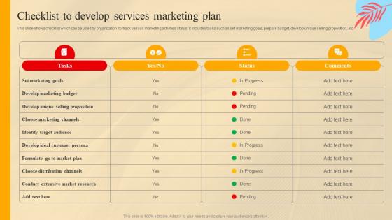 Checklist To Develop Services Marketing Plan Social Media Marketing