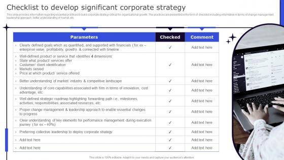 Checklist To Develop Significant Corporate Strategy Winning Corporate Strategy For Boosting Firms