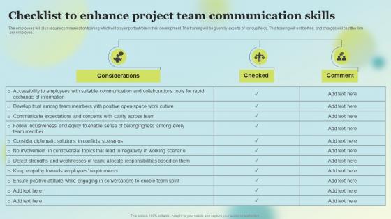 Checklist To Enhance Project Team Communication Skills Stakeholders Involved In Project Coordination