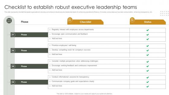 Checklist To Establish Robust Executive Leadership Teams