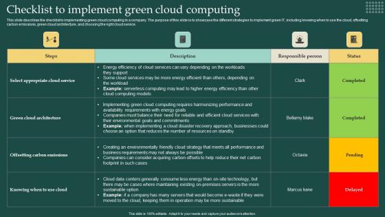 Checklist To Implement Green Cloud Computing Carbon Free Computing