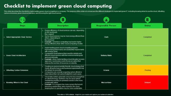 Checklist To Implement Green Cloud Computing Green IT