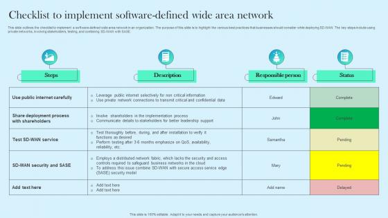 Checklist To Implement Software Defined Wide Area Network Cloud WAN