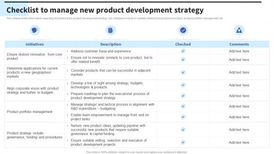 Checklist To Manage New Product Development Strategy Formulating Effective Business Strategy To Gain