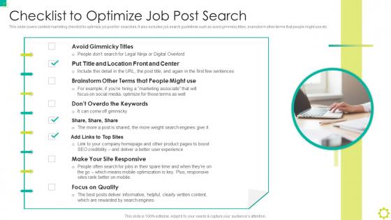 Checklist To Optimize Job Post Search Employer Branding Ppt Show Graphics Example