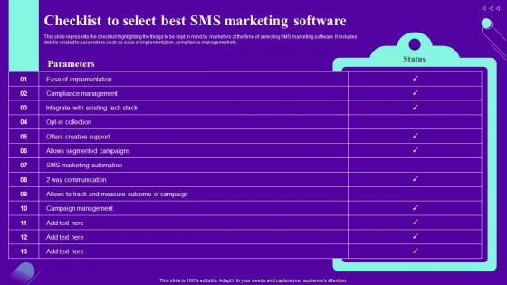 Checklist To Select Best Sms Marketing Software Ppt Inspiration