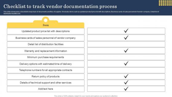 Checklist To Track Vendor Documentation Process