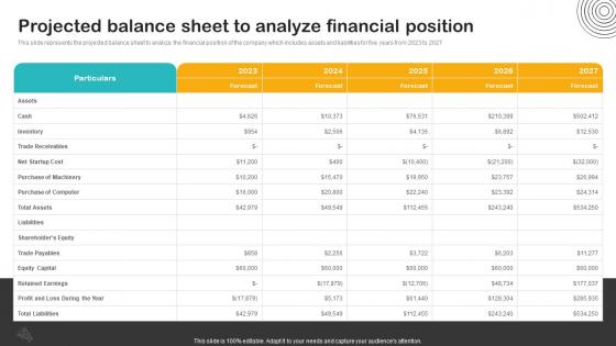 Cheesy Delight Business Plan Projected Balance Sheet To Analyze Financial Position BP SS V