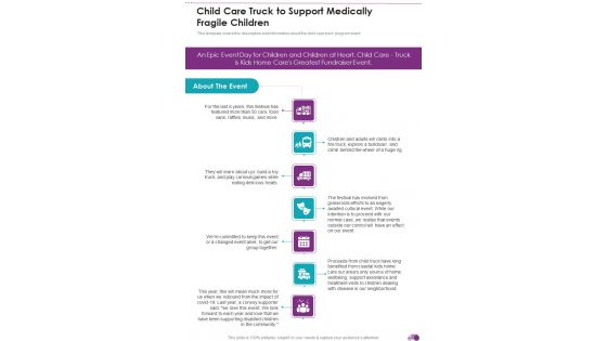 Child Care Truck To Support Medically Fragile Children One Pager Sample Example Document