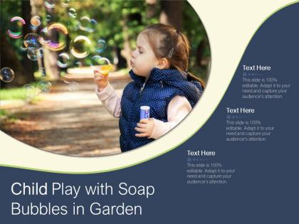 Child play with soap bubbles in garden