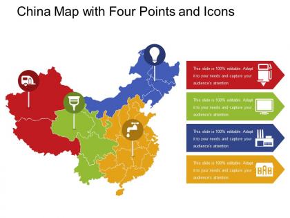 China map with four points and icons
