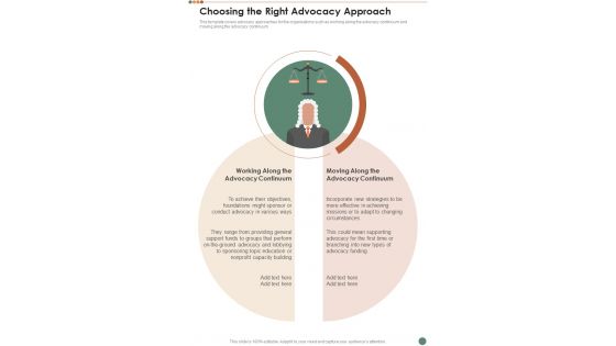 Choosing The Right Advocacy Approach One Pager Sample Example Document