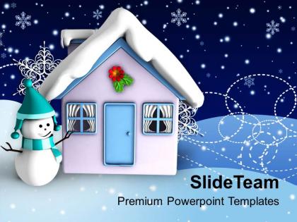 Christmas angels happy 3d illustration of house with theme holidays powerpoint templates ppt