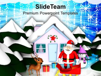 Christmas greeting pictures of jesus santa claus and sleigh theme templates ppt for slides