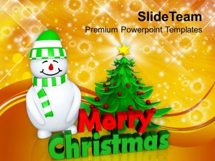 Christmas holiday attractive tree with snowman festival powerpoint templates ppt backgrounds