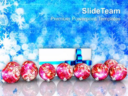 Christmas ornaments images of jesus gift and balls on decorative background powerpoint templates
