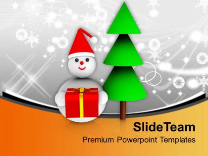 Christmas tree with snowman celebration powerpoint templates ppt themes and graphics 0113