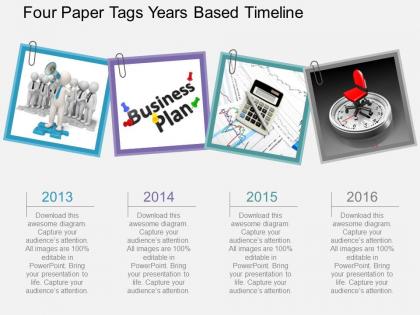 Ci four paper tags years based timeline flat powerpoint design