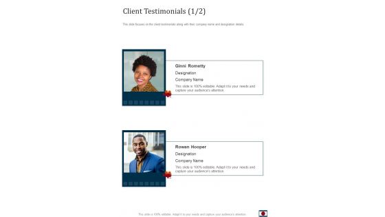 Cinema And Digital Media Proposal Client Testimonials One Pager Sample Example Document