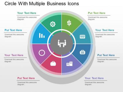 Circle with multiple business icons flat powerpoint design