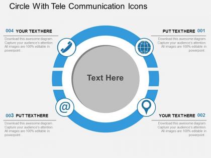Circle with tele communication icons flat powerpoint design