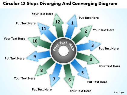 Circular 12 steps diverging and converging diagram flow layout process powerpoint slides