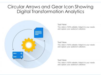Circular arrows and gear icon showing digital transformation analytics