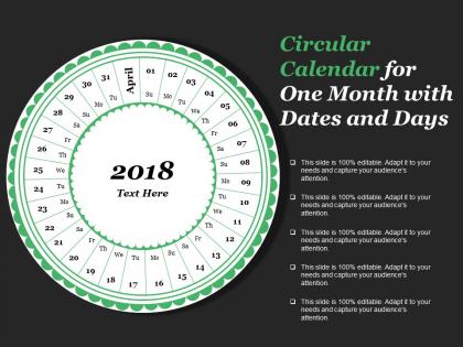 Circular calendar for one month with dates and days