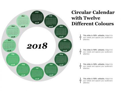 Circular calendar with twelve different colours