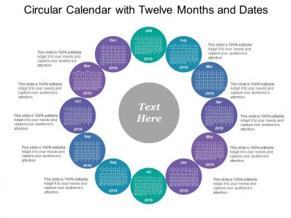 Circular calendar with twelve months and dates