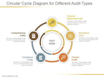 Circular cycle diagram for different audit types powerpoint templates