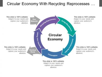 Circular economy with recycling reprocesses design and consumption