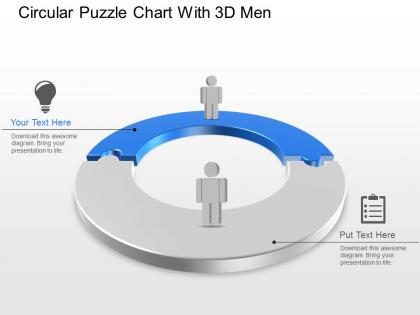 Circular puzzle chart with 3d men powerpoint template slide