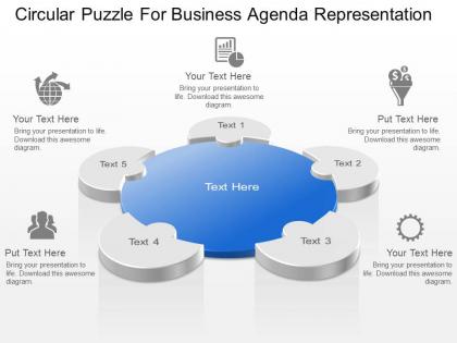 Circular puzzle for business agenda representation powerpoint template slide