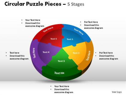 Circular puzzle pieces 5 stages powerpoint slides