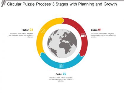 Circular puzzle process 3 stages with planning and growth