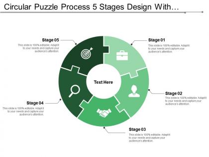 Circular puzzle process 5 stages design with symbols
