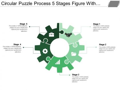 Circular puzzle process 5 stages figure with gears