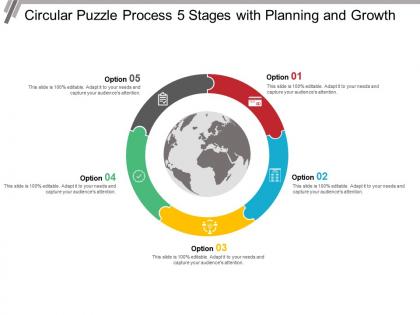 Circular puzzle process 5 stages with planning and growth