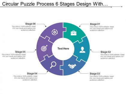 Circular puzzle process 6 stages design with symbols