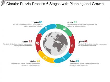 Circular puzzle process 6 stages with planning and growth
