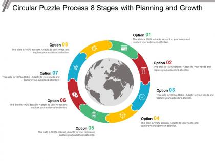 Circular puzzle process 8 stages with planning and growth