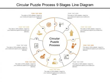 Circular puzzle process 9 stages line diagram