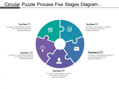 Circular puzzle process five stages diagram with text
