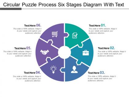 Circular puzzle process six stages diagram with text