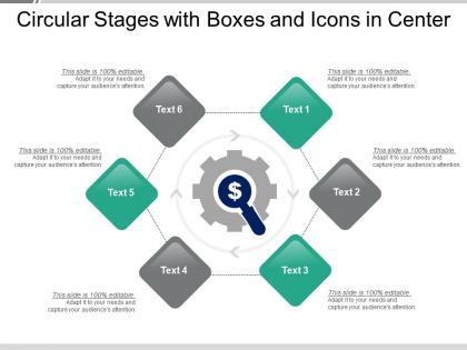 Circular stages with boxes and icons in center