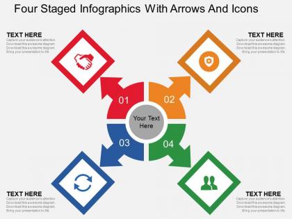 Cj four staged infographics with arrows and icons flat powerpoint design