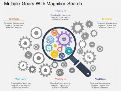 Cj multiple gears with magnifier search flat powerpoint design