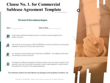 Clause no 1 for commercial sublease agreement template ppt powerpoint styles