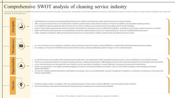 Cleaning Services Business Plan Comprehensive SWOT Analysis Of Cleaning Service Industry BP SS